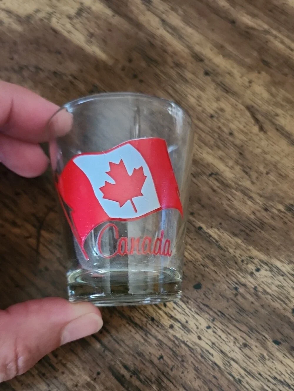 Canada Red Maple Leaf Shot Glass - Clear Glass with Red Accent